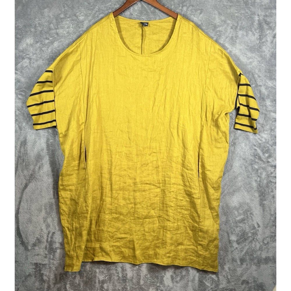 Lisa Bayne Tunic Top Women's XXL Chartreuse Green Linen Oversized Lagenlook